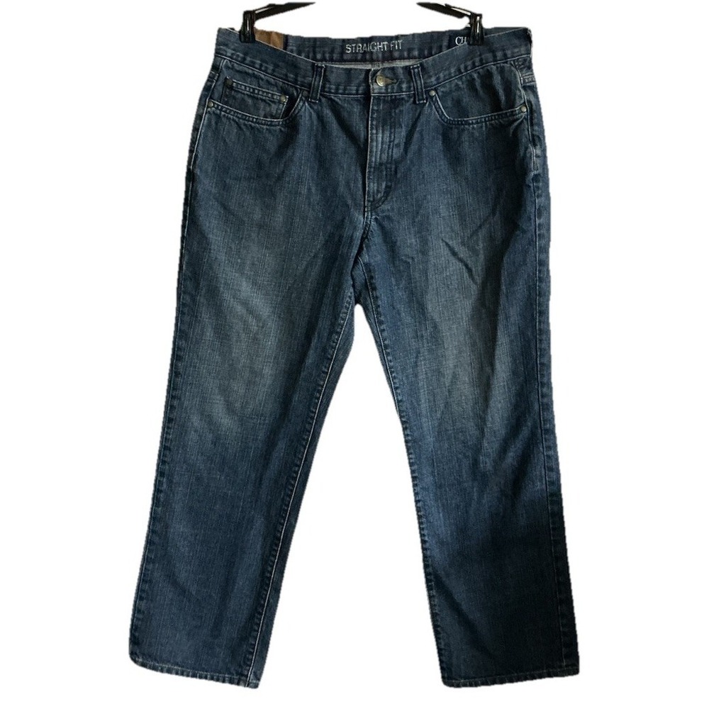 CHAPS Denim Mens 36x30 Straight Fit Jeans Dark Wash Denim Blue Jeans 100 Cotton